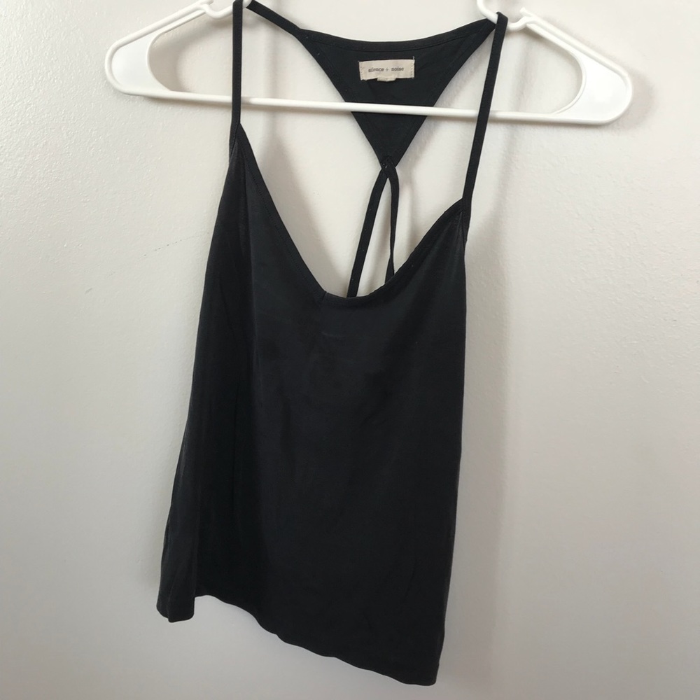 Gray, backless tank top.